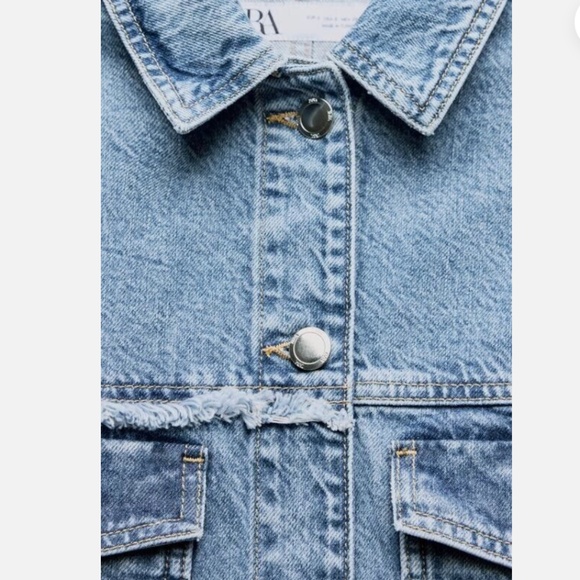 ZARA! Denim cropped oversized jacket cut out elbows XS - Picture 6 of 15